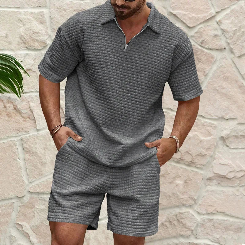 Leander | Textured Polo And Shorts Two Piece Set