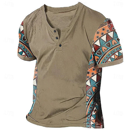 Benedict | Tribal Pattern Contrast Sleeve T Shirt