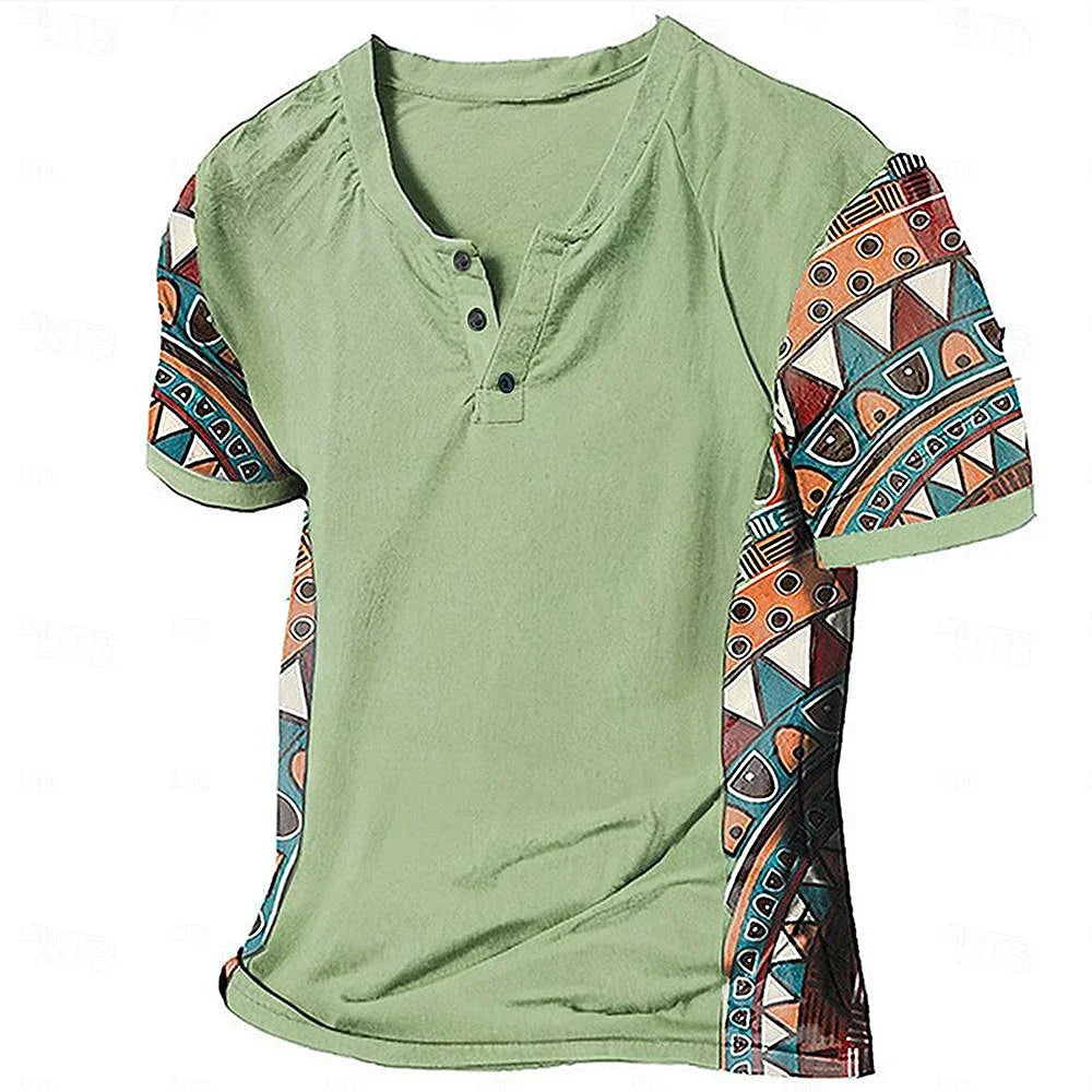 Benedict | Tribal Pattern Contrast Sleeve T Shirt