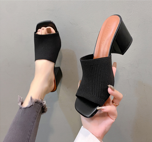 Solviera | Textured Block Heel Slide Sandals