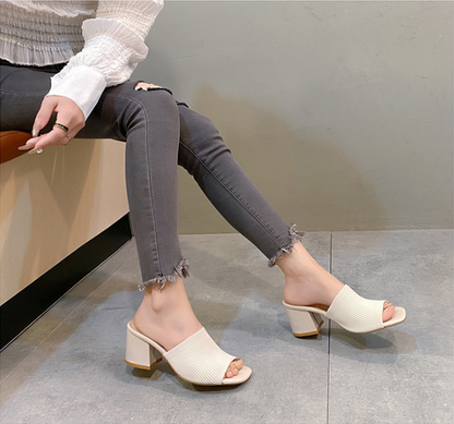 Solviera | Textured Block Heel Slide Sandals