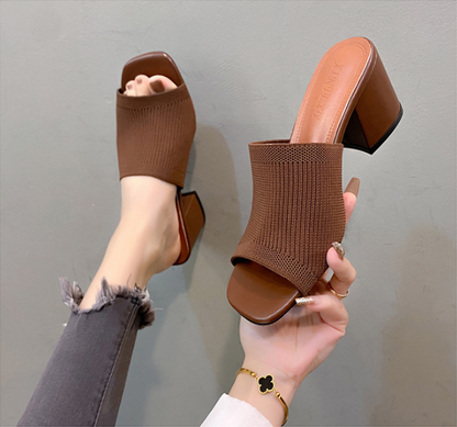 Solviera | Textured Block Heel Slide Sandals