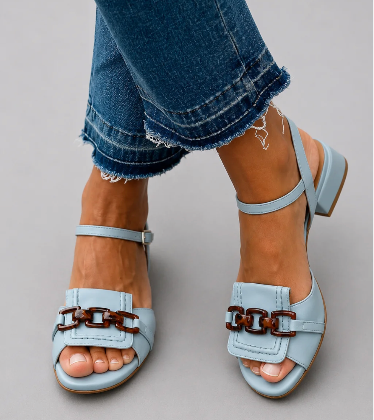 Liorenna | Tortoise Link Block Heel Sandals