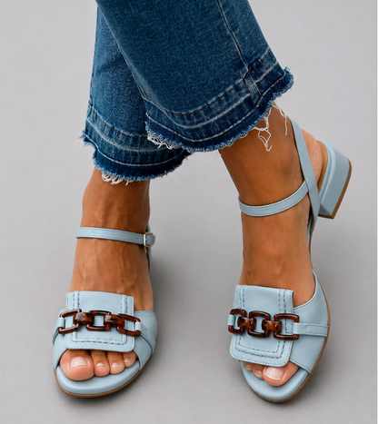Liorenna | Tortoise Link Block Heel Sandals