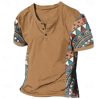 Benedict | Tribal Pattern Contrast Sleeve T Shirt