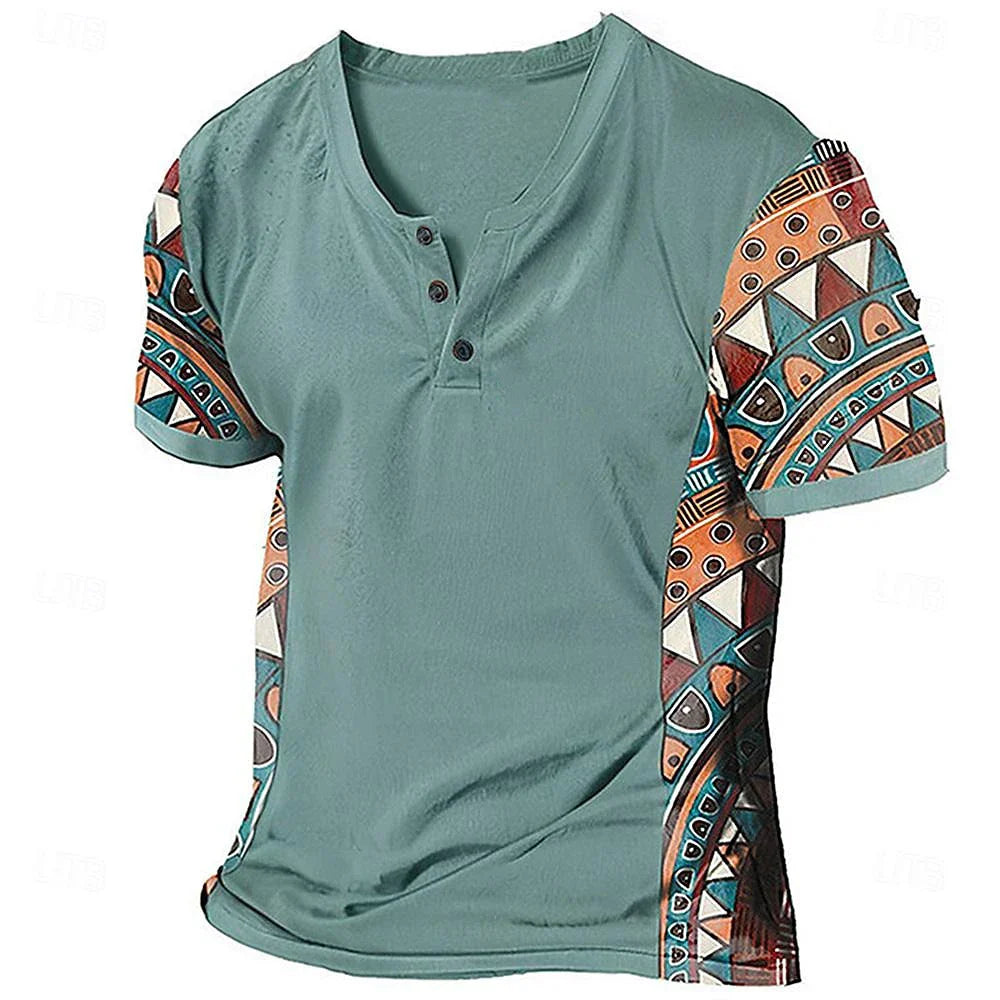 Benedict | Tribal Pattern Contrast Sleeve T Shirt
