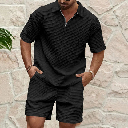 Leander | Textured Polo And Shorts Two Piece Set
