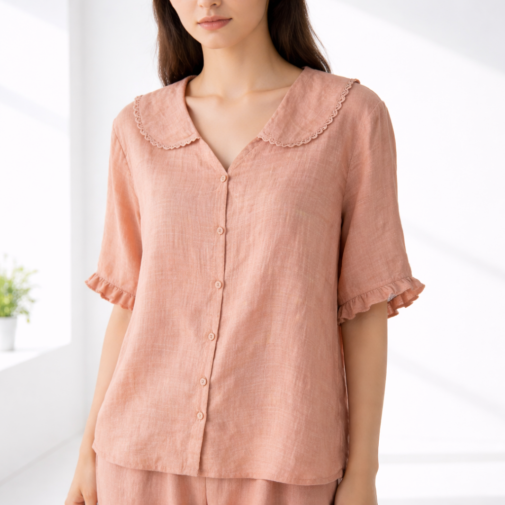 Elarisse | Scalloped Collar Linen Blouse