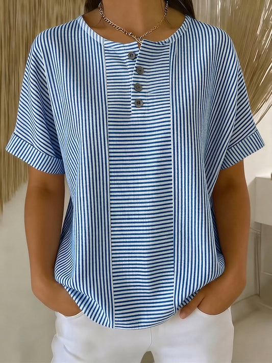 Nyra | Relaxed Fit Button Neck Blouse