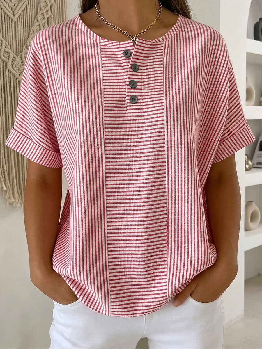 Nyra | Relaxed Fit Button Neck Blouse