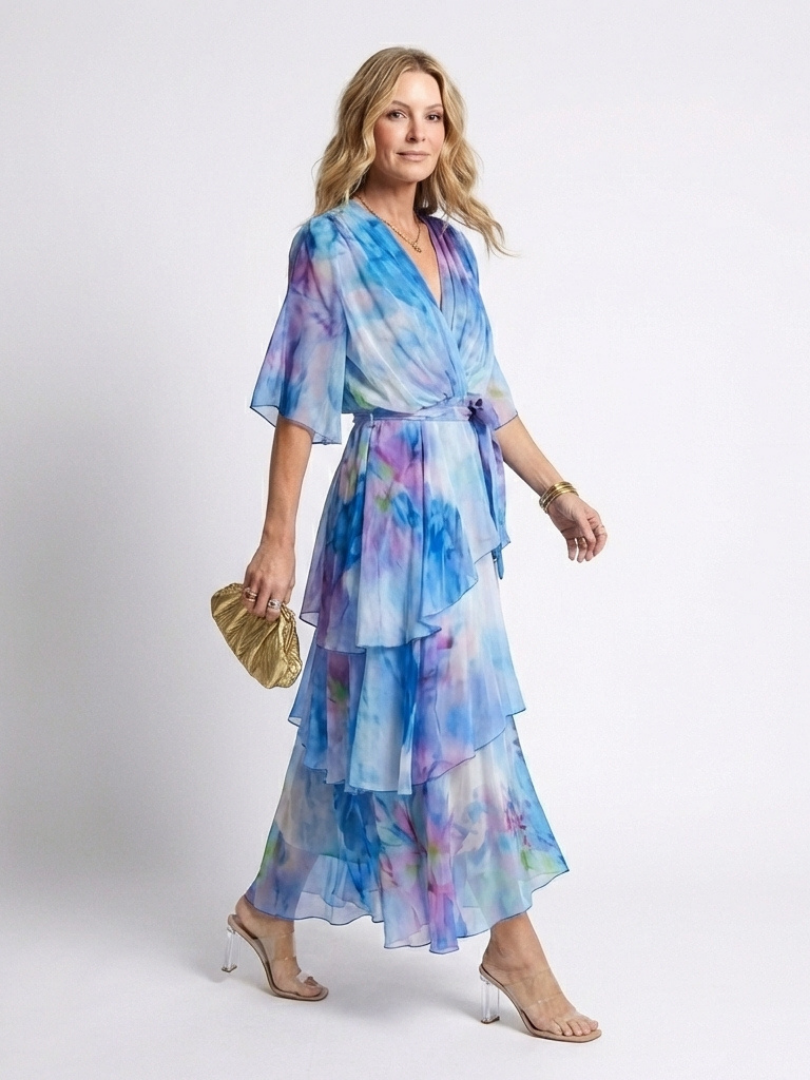 Eliza | Floral Chiffon Wrap Midi Dress