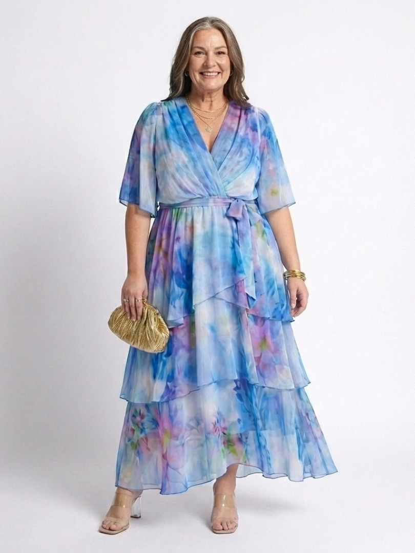 Eliza | Floral Chiffon Wrap Midi Dress