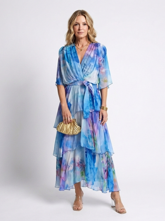 Eliza | Floral Chiffon Wrap Midi Dress