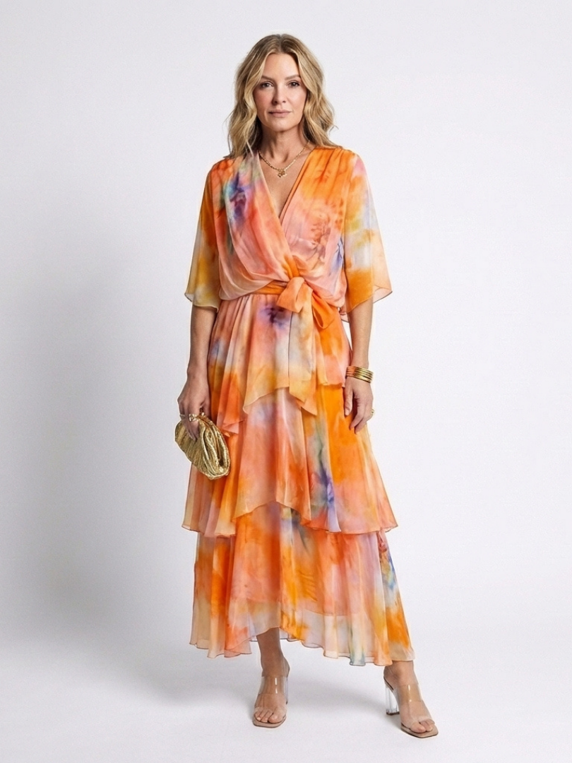 Eliza | Floral Chiffon Wrap Midi Dress