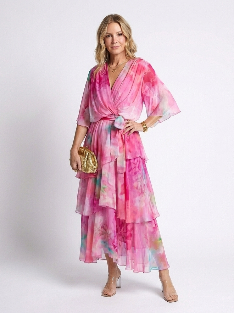 Eliza | Floral Chiffon Wrap Midi Dress