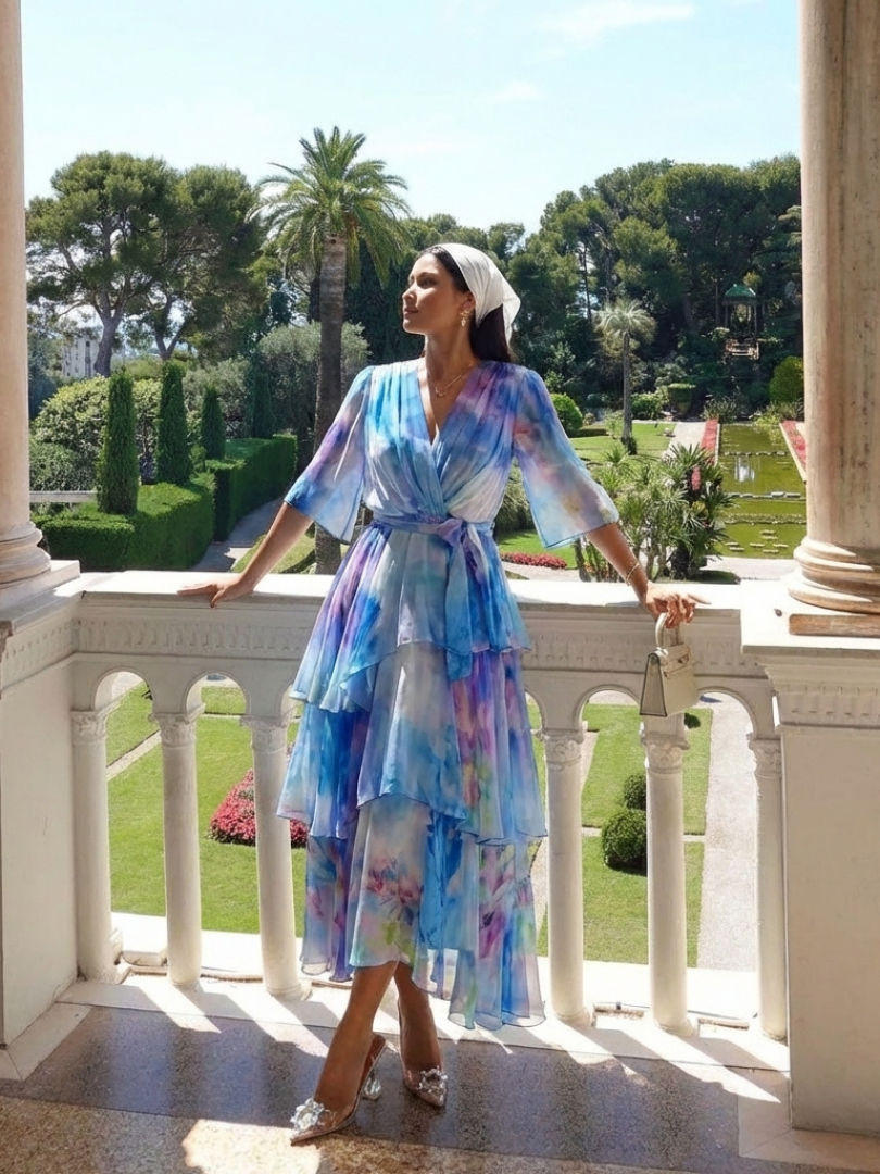 Eliza | Floral Chiffon Wrap Midi Dress