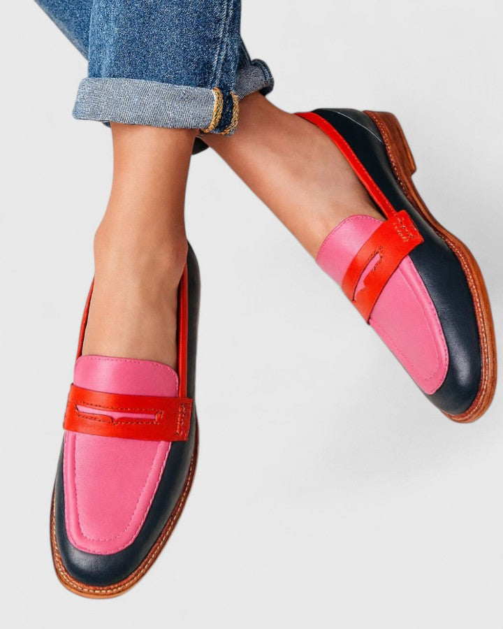 Zephvoria | Contrast Panel Casual Penny Loafers