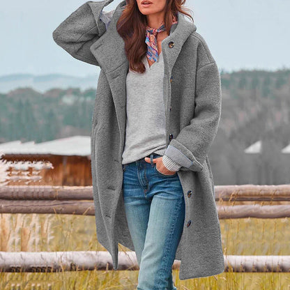 Wynessa | Textured Button Front Hooded Coat