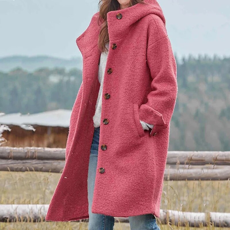 Wynessa | Textured Button Front Hooded Coat
