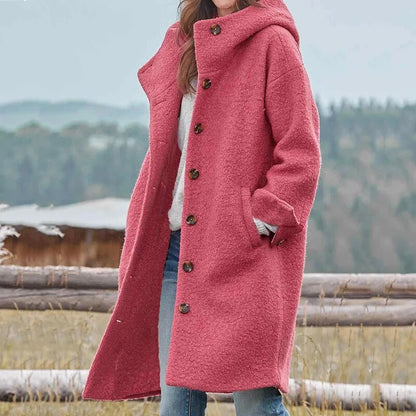 Wynessa | Textured Button Front Hooded Coat