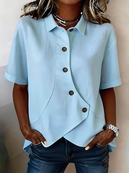 Tavellise | Asymmetrical Button Front Casual Blouse