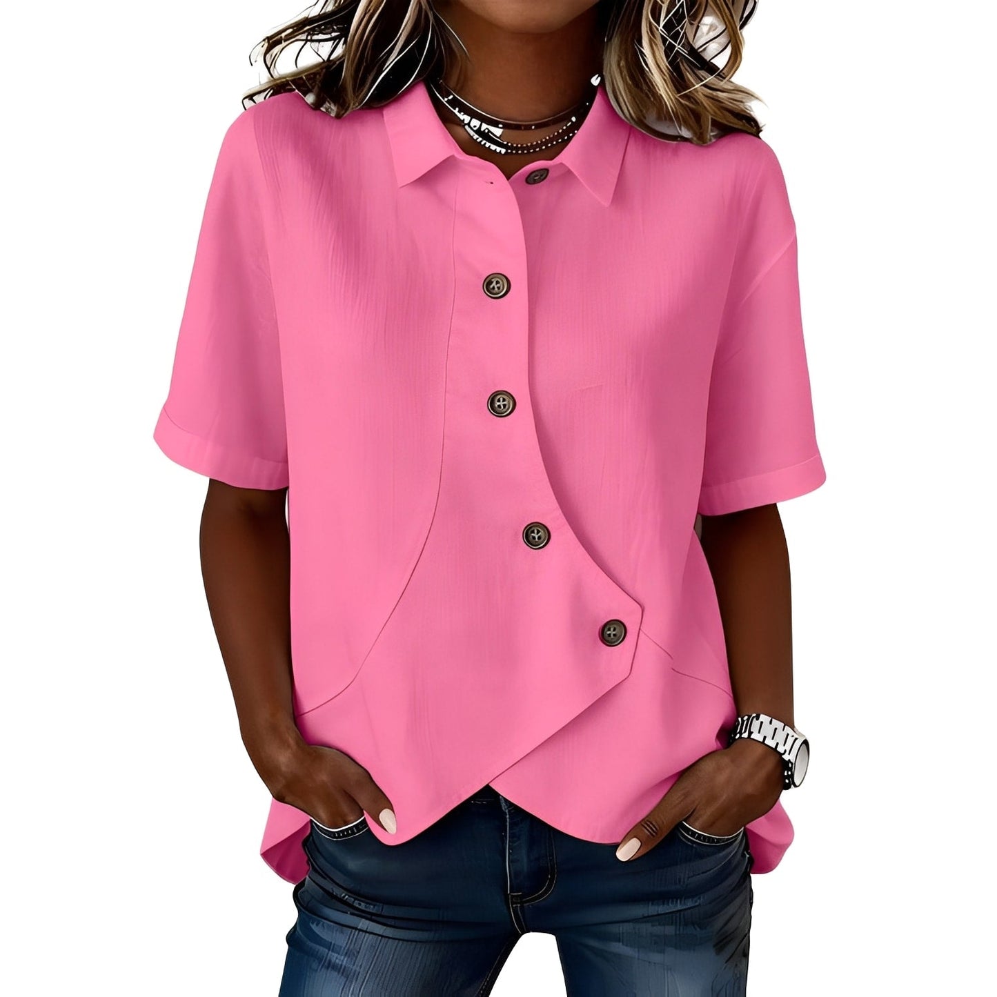 Tavellise | Asymmetrical Button Front Casual Blouse
