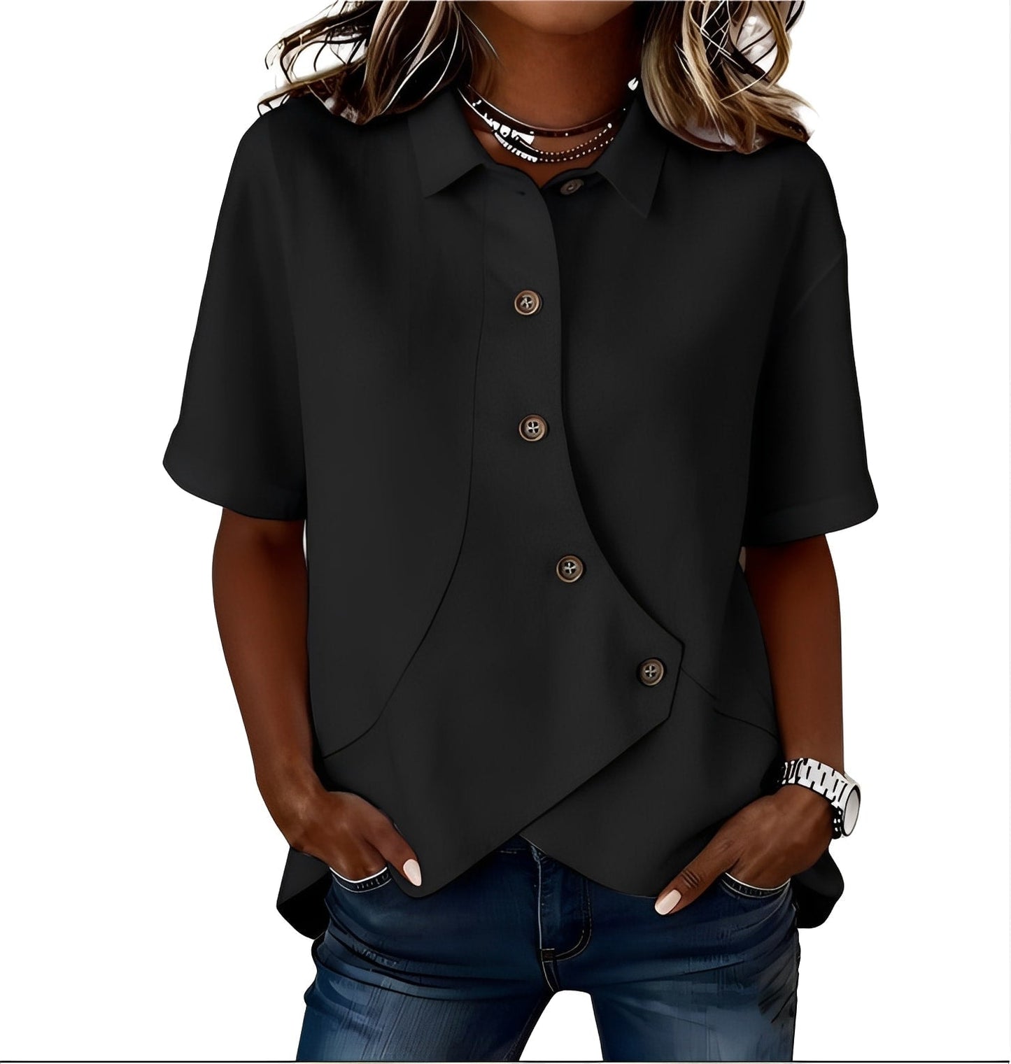 Tavellise | Asymmetrical Button Front Casual Blouse