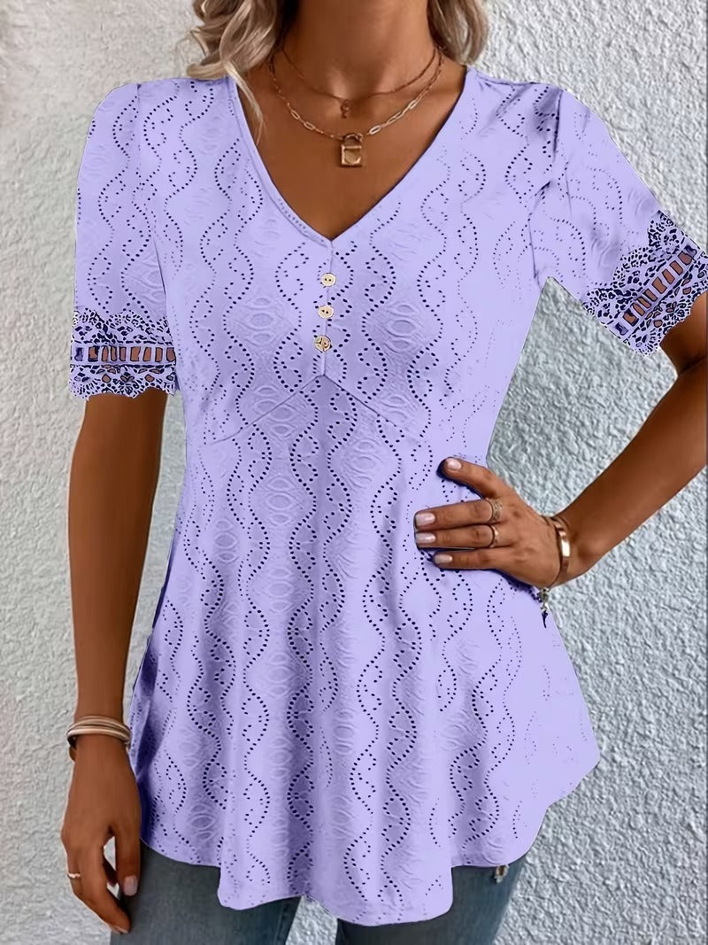 Corvalina | Eyelet Lace Trim Casual Blouse