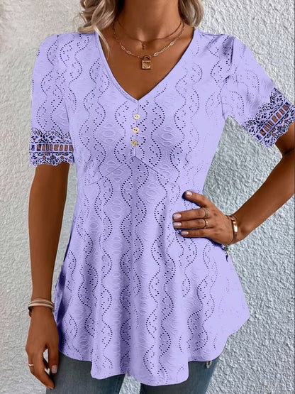 Corvalina | Eyelet Lace Trim Casual Blouse