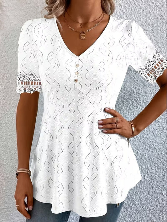 Corvalina | Eyelet Lace Trim Casual Blouse