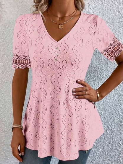 Corvalina | Eyelet Lace Trim Casual Blouse