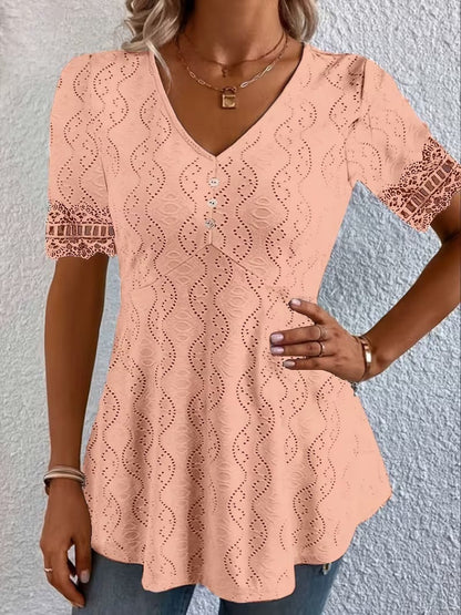 Corvalina | Eyelet Lace Trim Casual Blouse