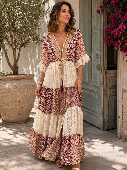 Zelina | Tiered Lace Panel Maxi Dress