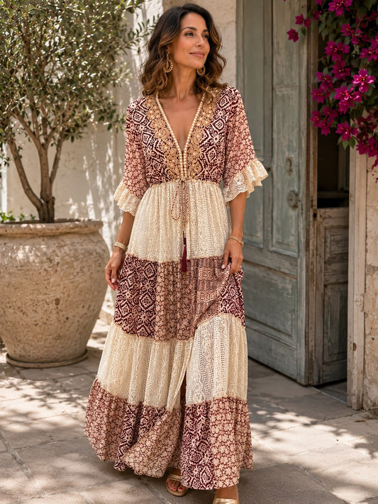 Zelina | Tiered Lace Panel Maxi Dress