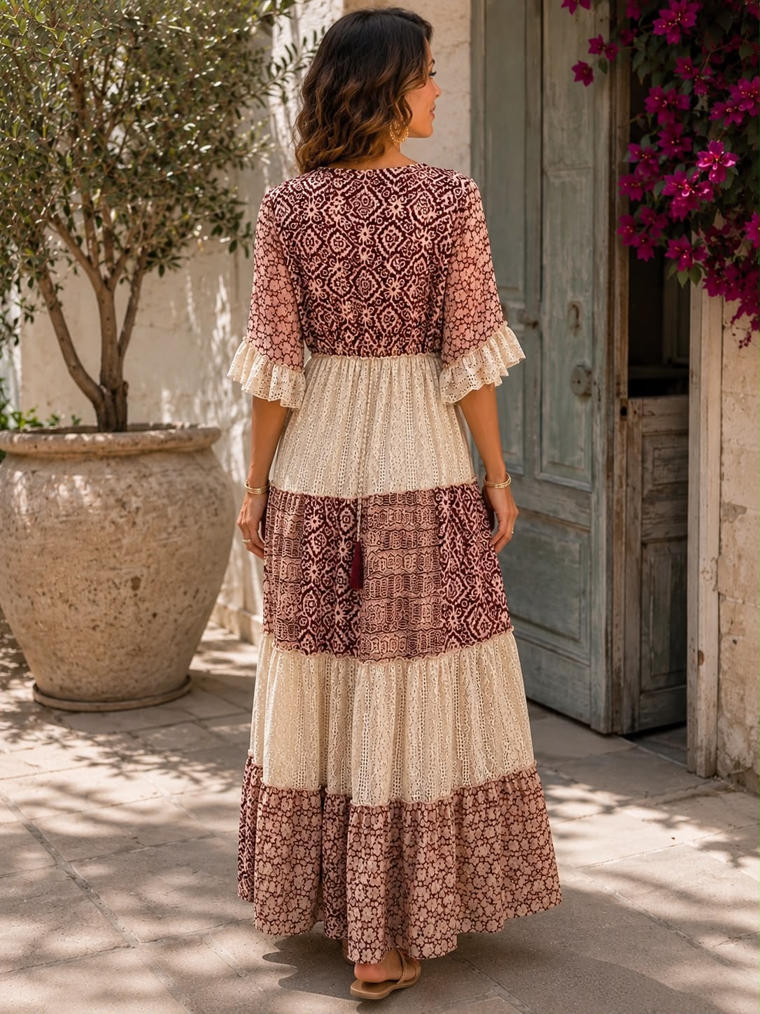 Zelina | Tiered Lace Panel Maxi Dress