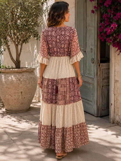 Zelina | Tiered Lace Panel Maxi Dress