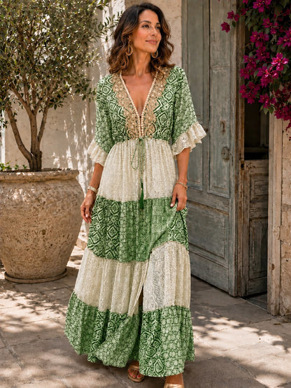 Zelina | Tiered Lace Panel Maxi Dress