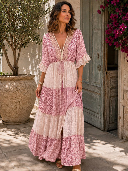 Zelina | Tiered Lace Panel Maxi Dress