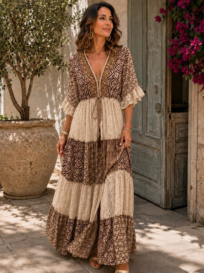 Zelina | Tiered Lace Panel Maxi Dress