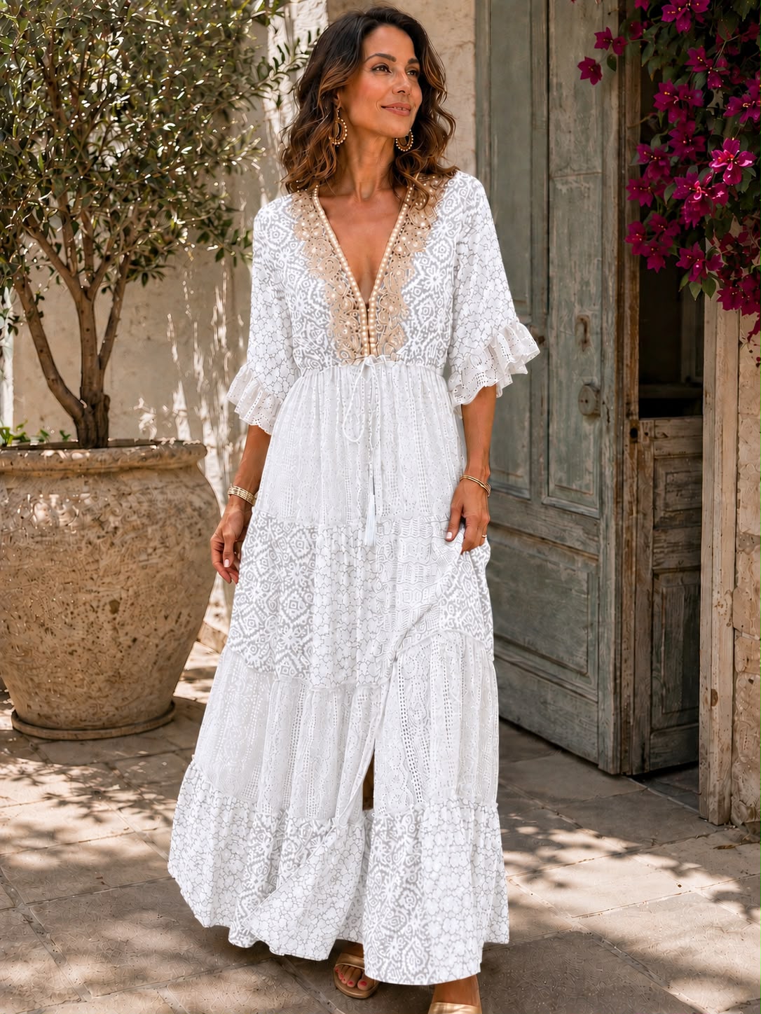 Zelina | Tiered Lace Panel Maxi Dress