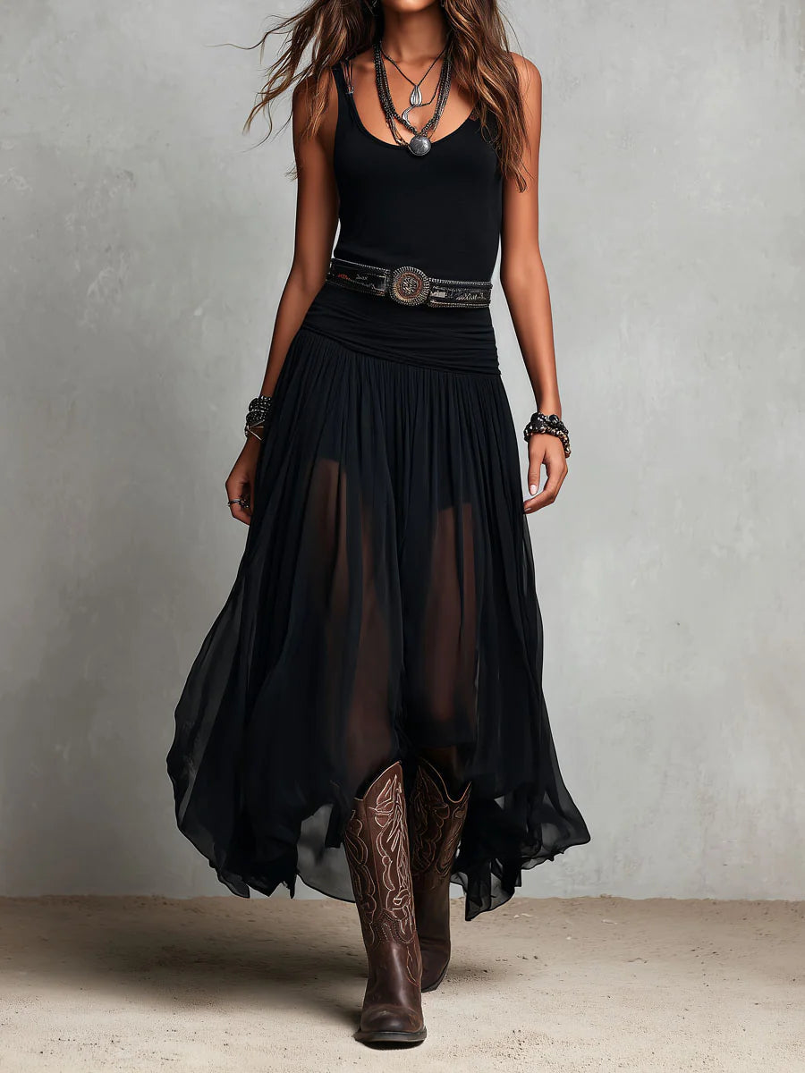 Galilea | Elegant Sheer Overlay Maxi Dress