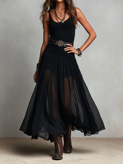 Galilea | Elegant Sheer Overlay Maxi Dress