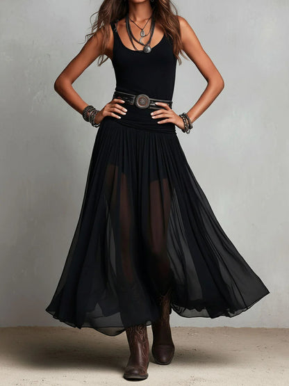 Galilea | Elegant Sheer Overlay Maxi Dress