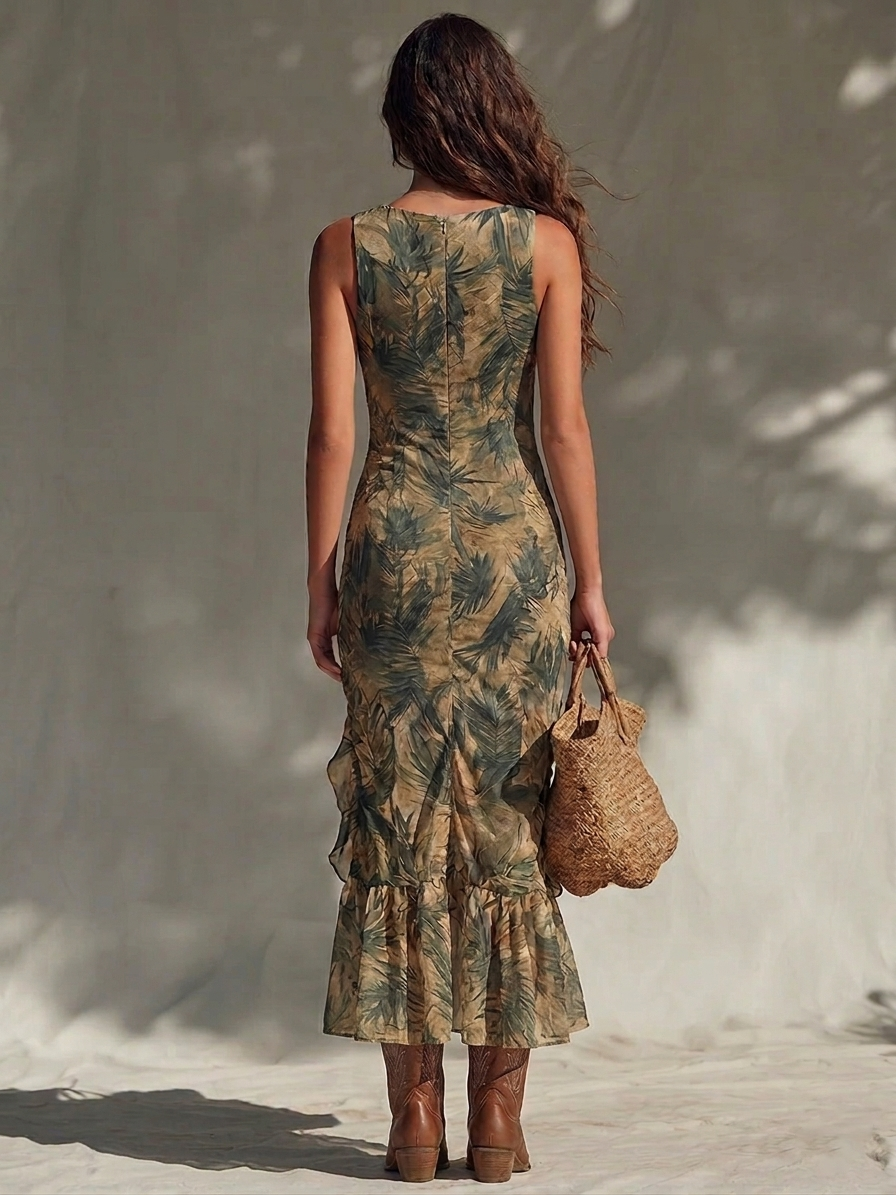 Calystria | Ruched Floral High Slit Dress
