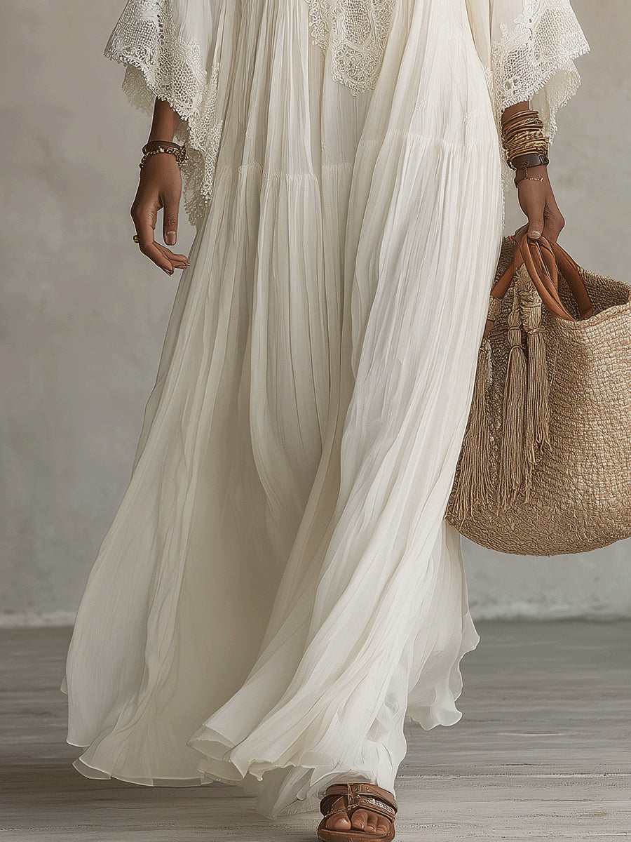 Quenovia | Airy Crochet Trim Maxi Dress