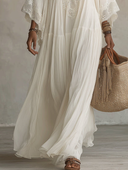 Quenovia | Airy Crochet Trim Maxi Dress