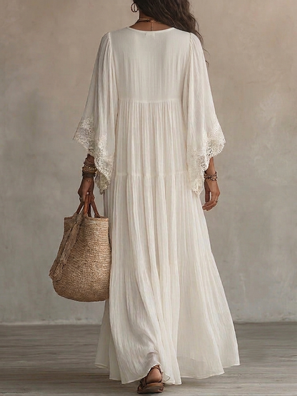 Quenovia | Airy Crochet Trim Maxi Dress