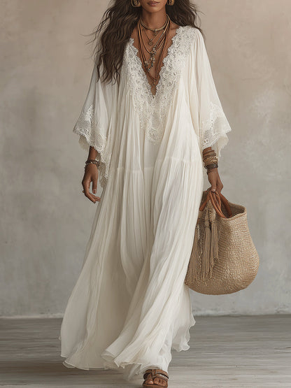 Quenovia | Airy Crochet Trim Maxi Dress