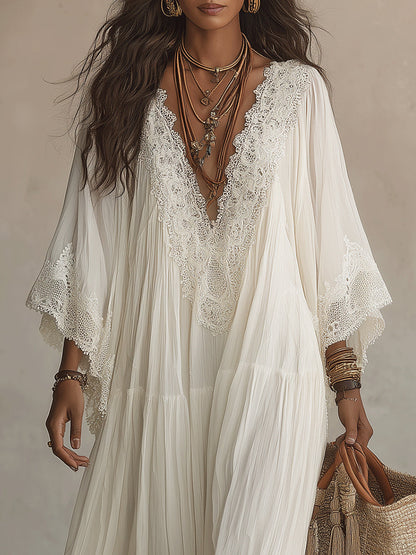 Quenovia | Airy Crochet Trim Maxi Dress