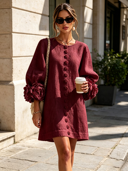 Corabelle | Puff Sleeve Linen Mini Dress